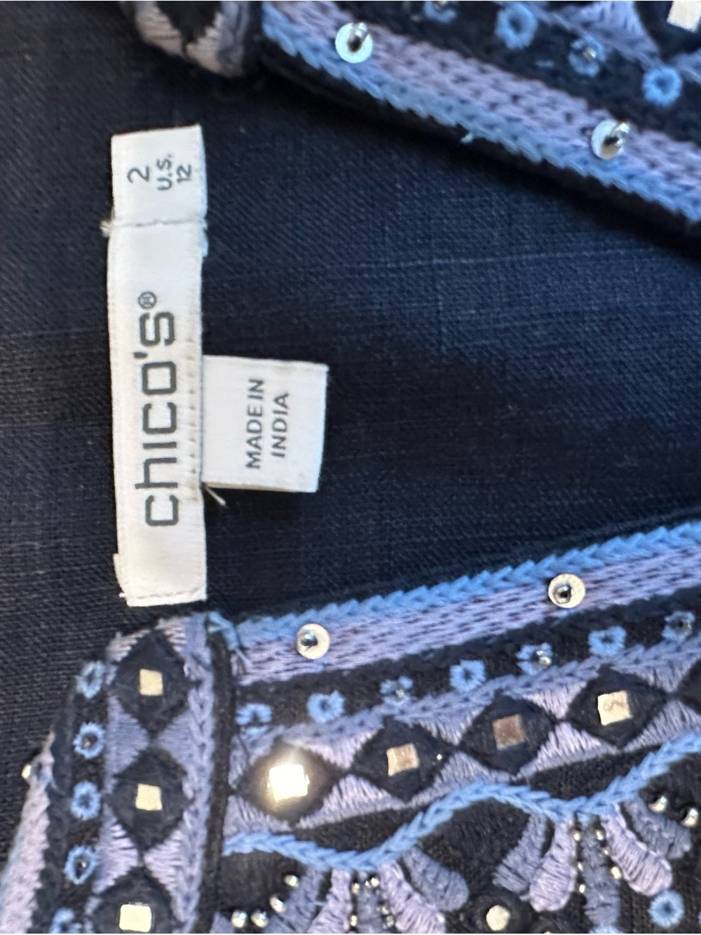 Chico's Navy Blue Embroidered Mini Dress - Picture 3 of 6